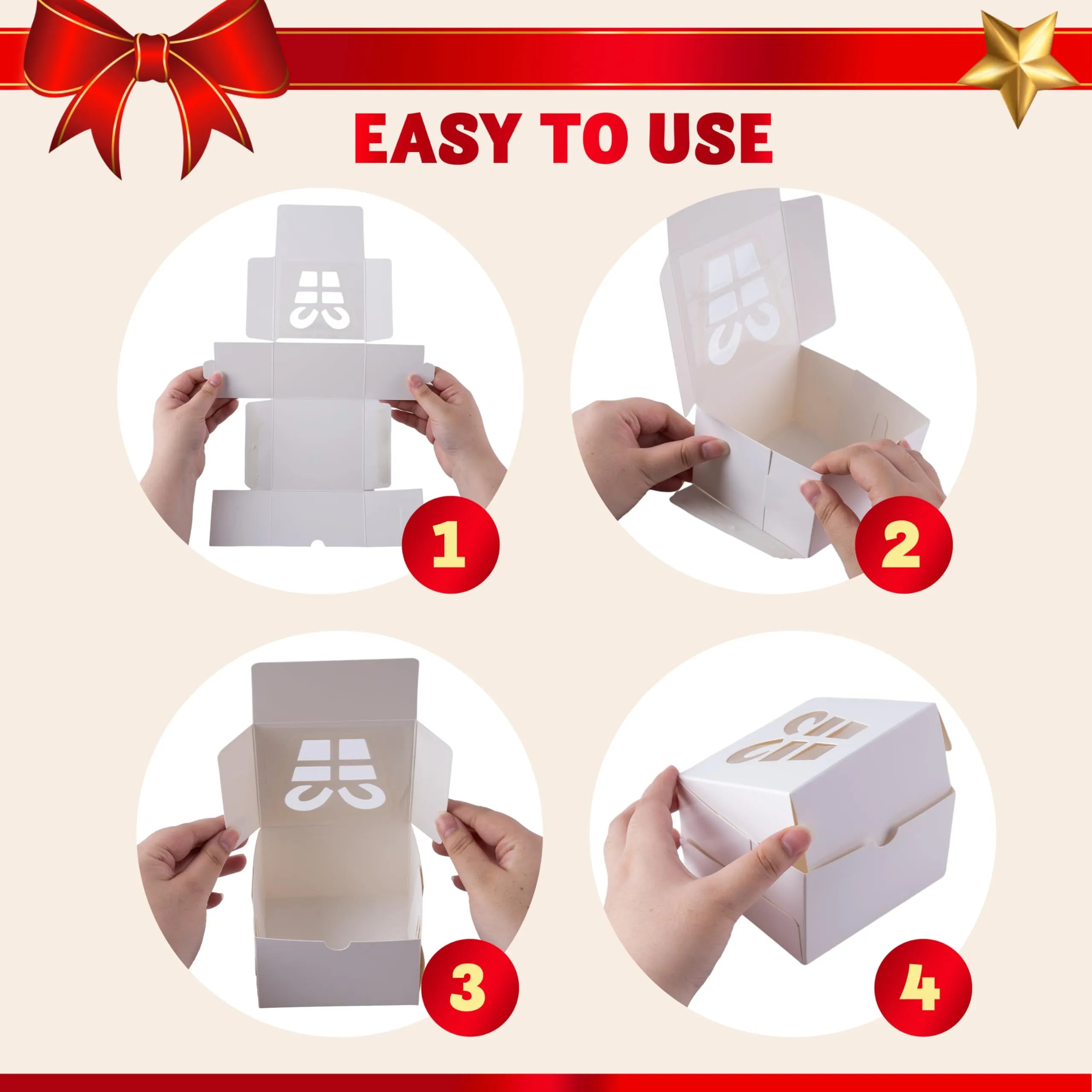 36-Pack Christmas White Bakery Boxes with Window, 4x4x2.5 Inches