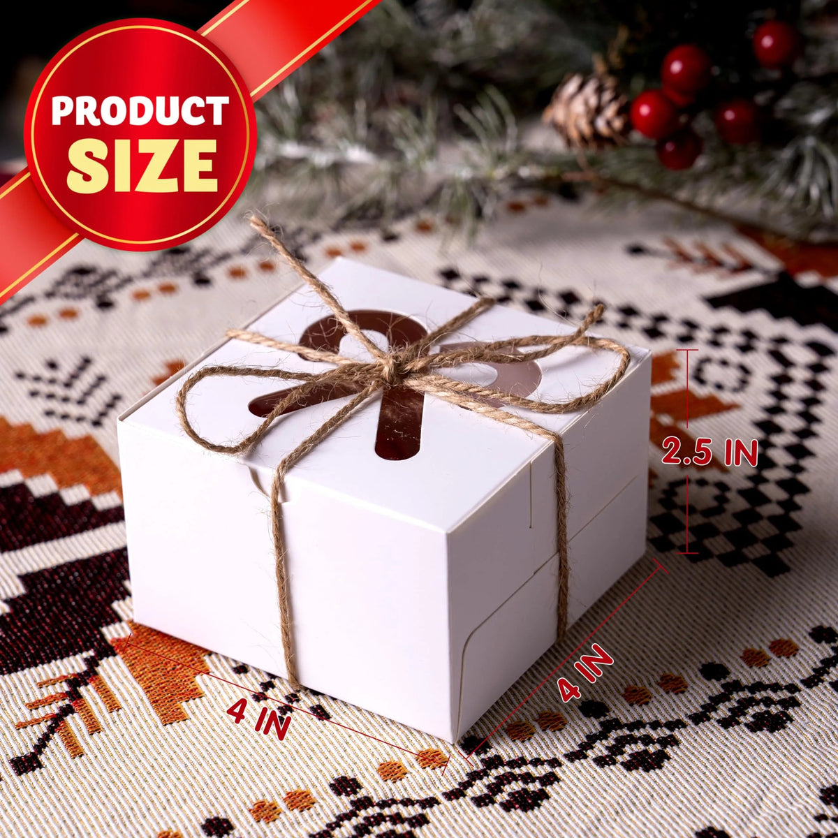 36-Pack Christmas White Bakery Boxes with Window, 4x4x2.5 Inches