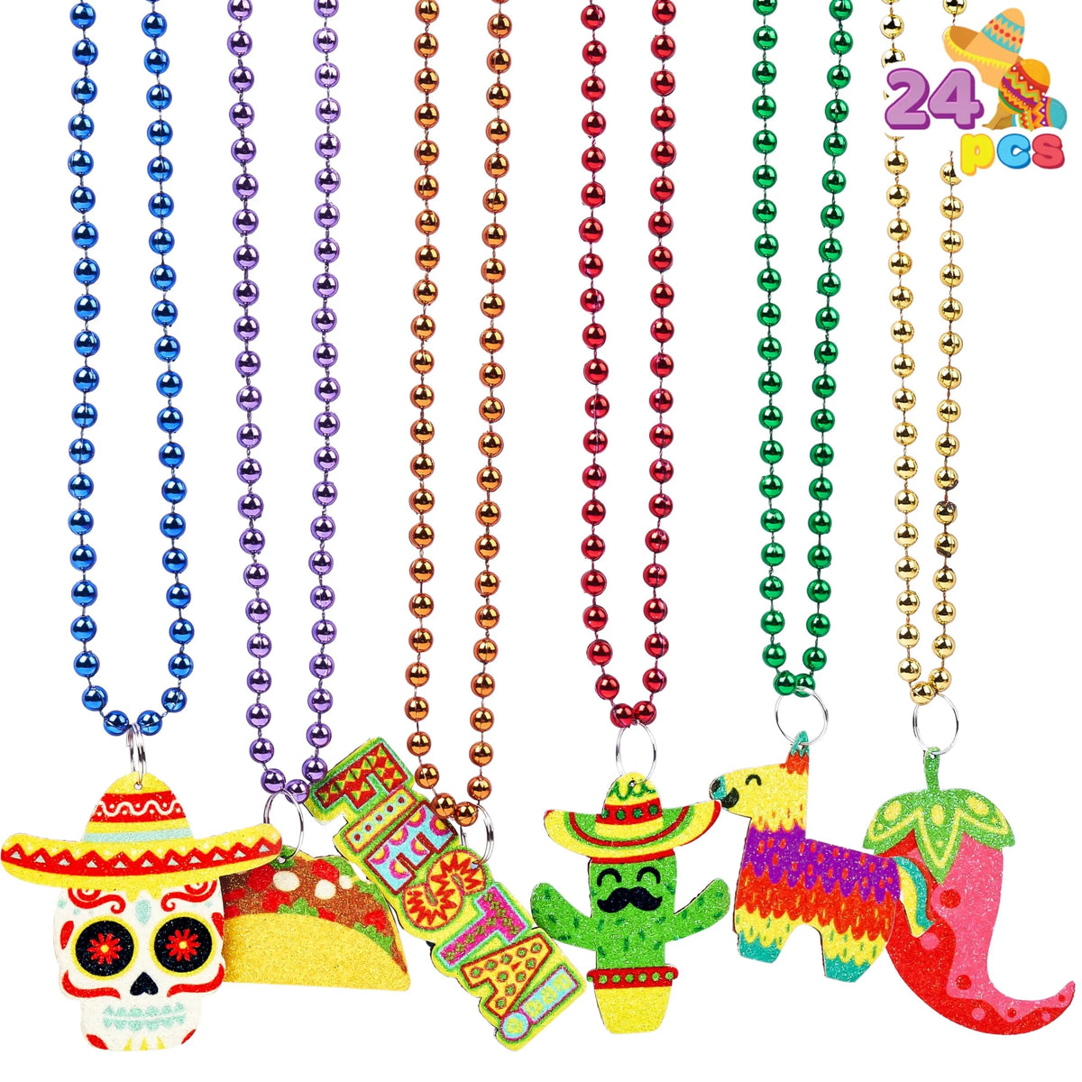 36-Pack Cinco de Mayo Beaded Necklaces for Party Decorations