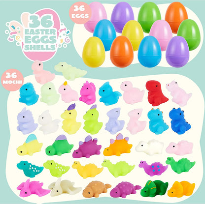 36-Pack Dinosaur Squishy Toys in Prefilled Easter Eggs