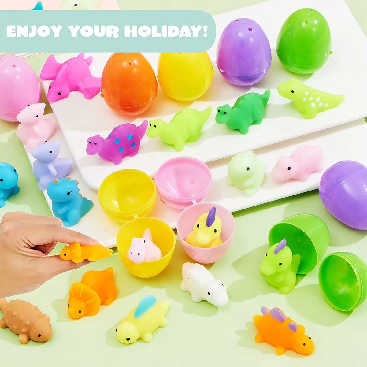 36-Pack Dinosaur Squishy Toys in Prefilled Easter Eggs