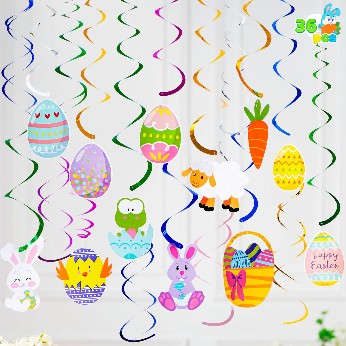 36 Pcs Easter Foil Swirl Hanging Decor for Party and Home