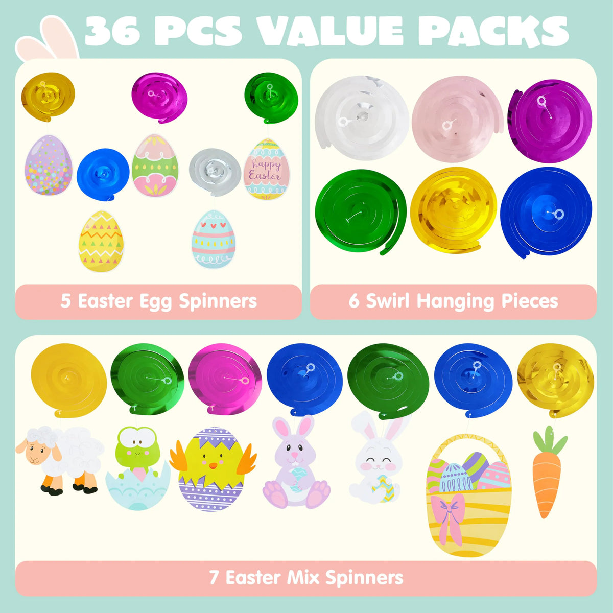 36 Pcs Easter Foil Swirl Hanging Decor for Party and Home
