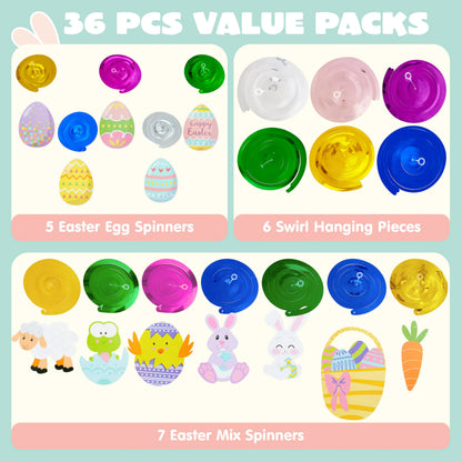 36 Pcs Easter Foil Swirl Hanging Decor for Party and Home