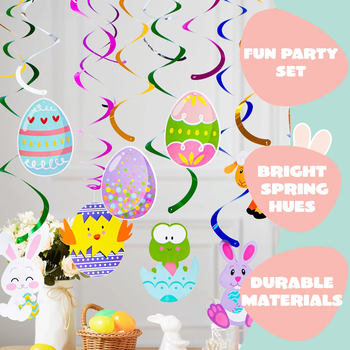 36 Pcs Easter Foil Swirl Hanging Decor for Party and Home