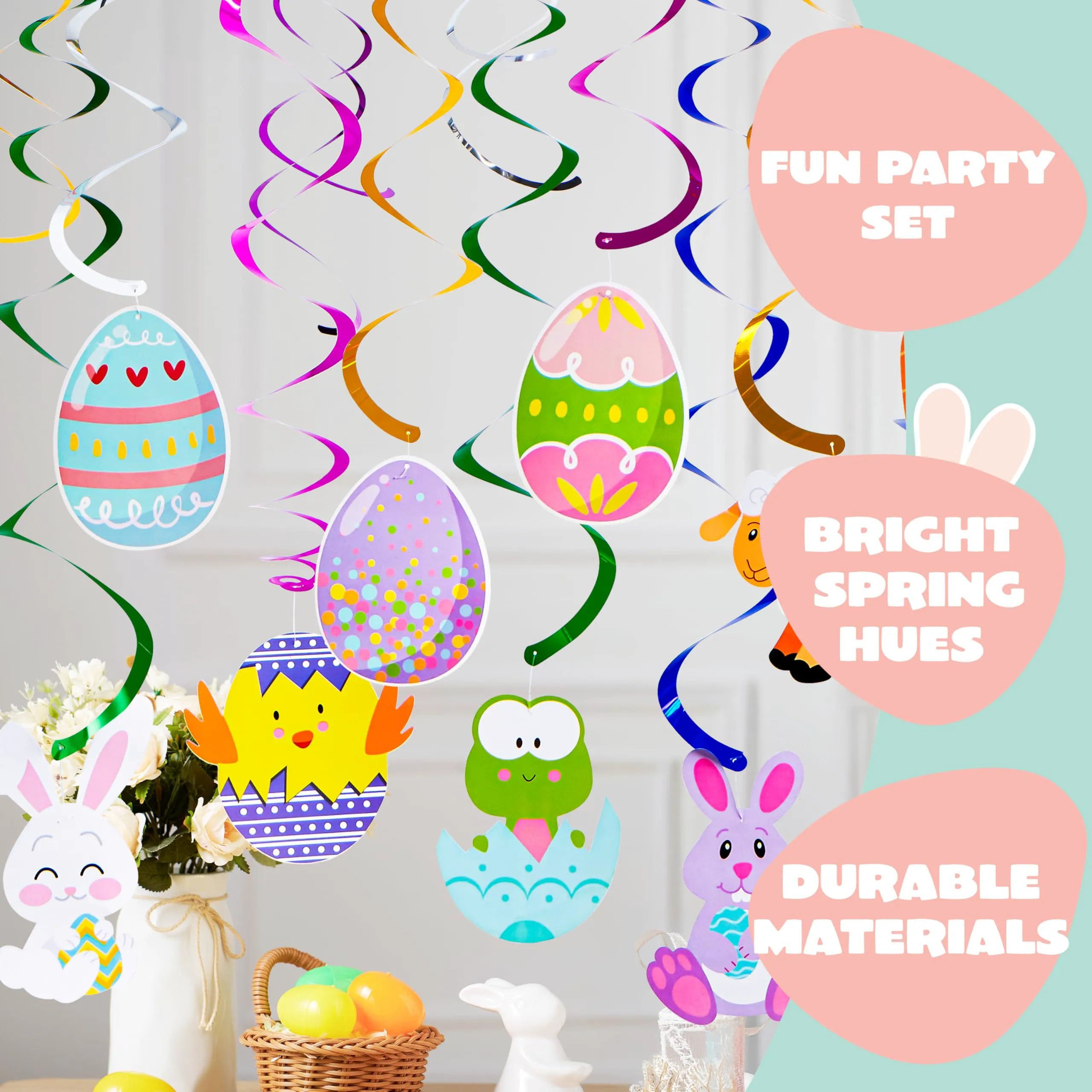 36 Pcs Easter Foil Swirl Hanging Decor for Party and Home