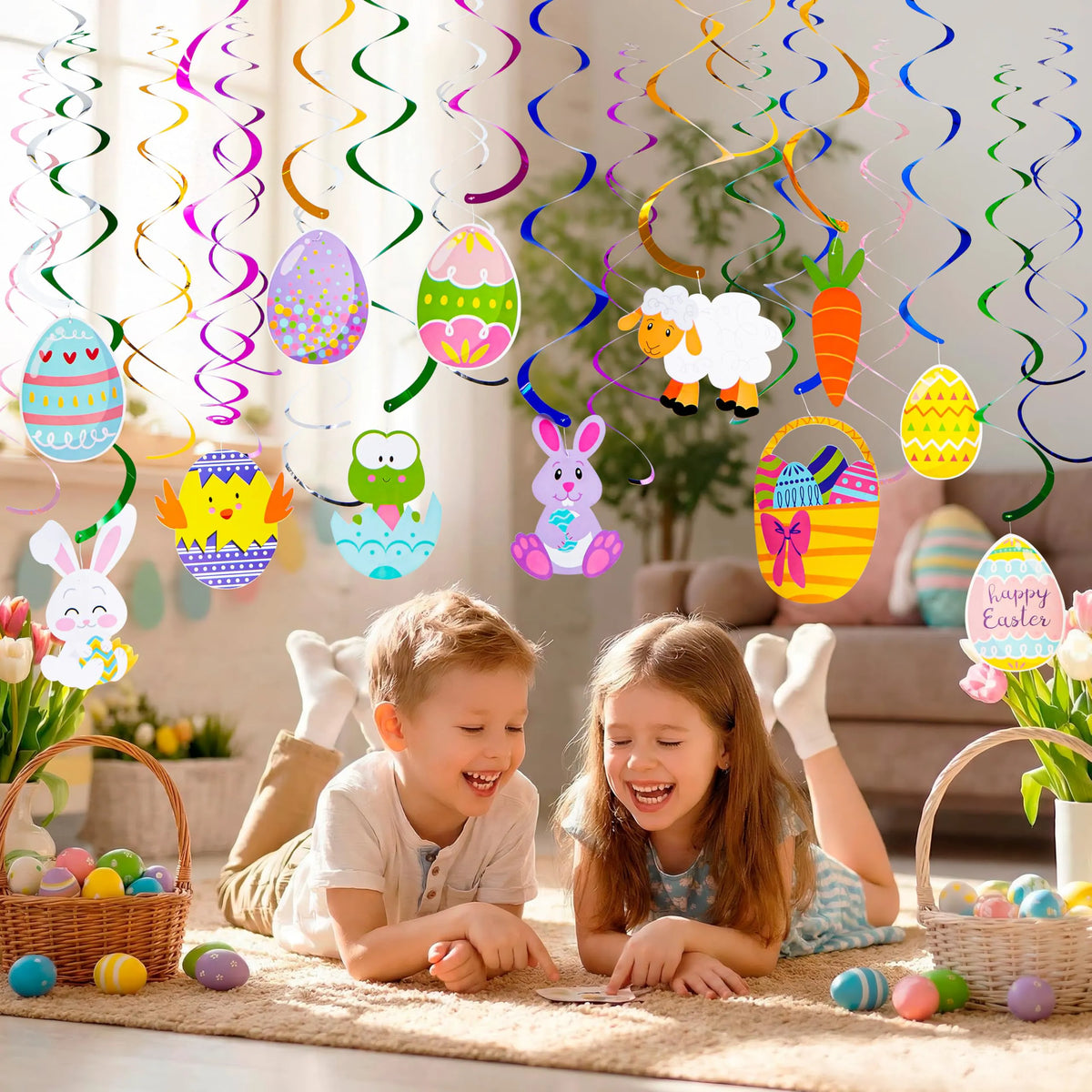 36 Pcs Easter Foil Swirl Hanging Decor for Party and Home