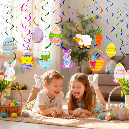 36 Pcs Easter Foil Swirl Hanging Decor for Party and Home