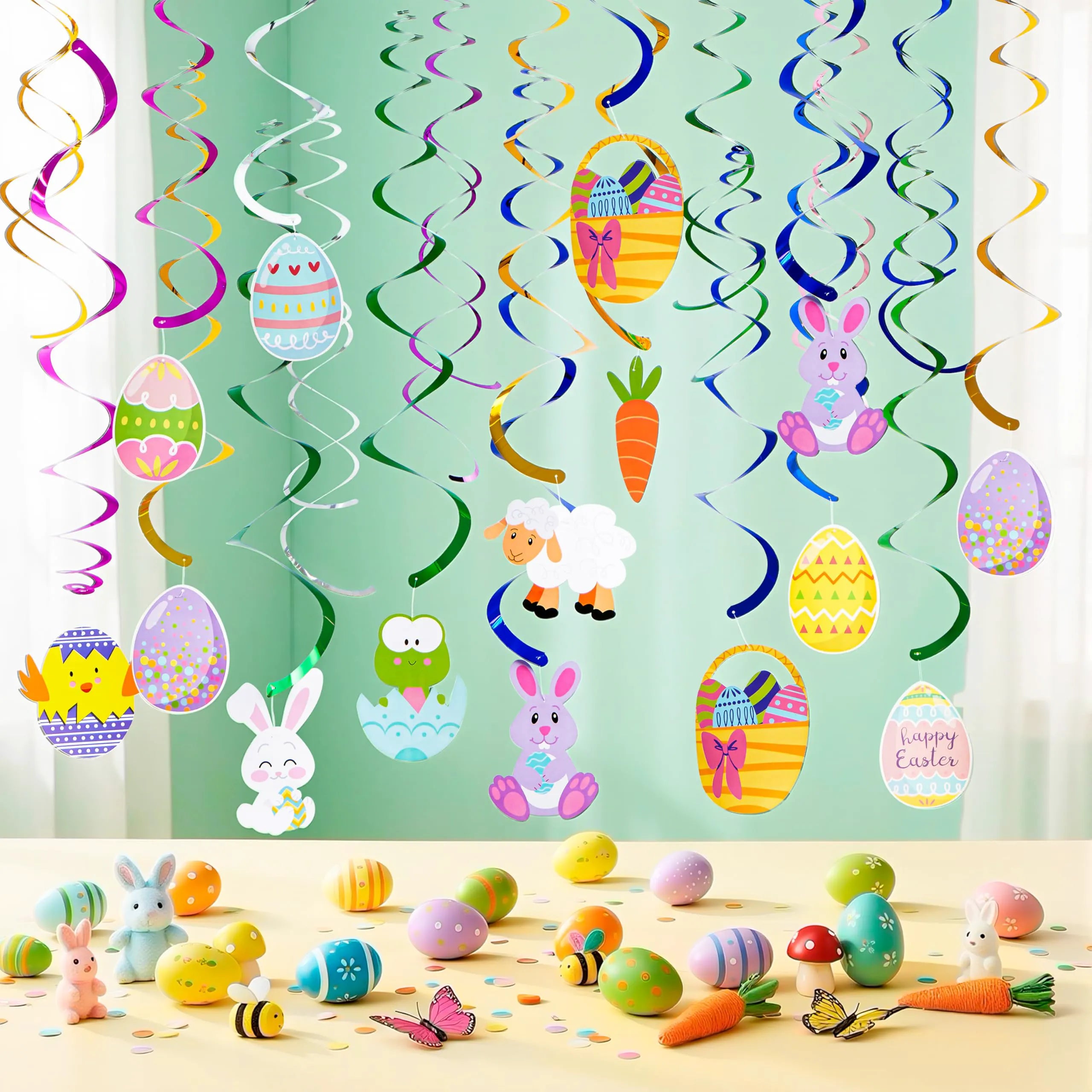 36 Pcs Easter Foil Swirl Hanging Decor for Party and Home
