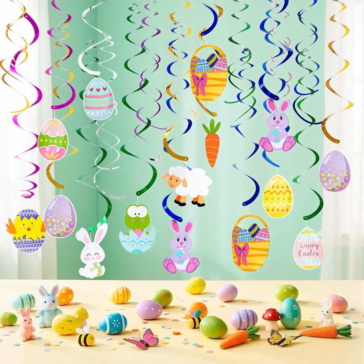 36 Pcs Easter Foil Swirl Hanging Decor for Party and Home