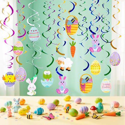 36 Pcs Easter Foil Swirl Hanging Decor for Party and Home
