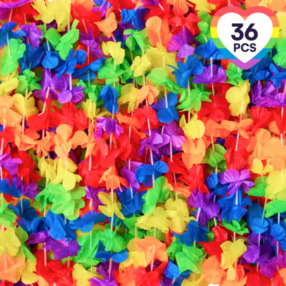 36 Rainbow Flower Leis Bulk Pride Party Necklaces