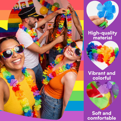 36 Rainbow Flower Leis Bulk Pride Party Necklaces