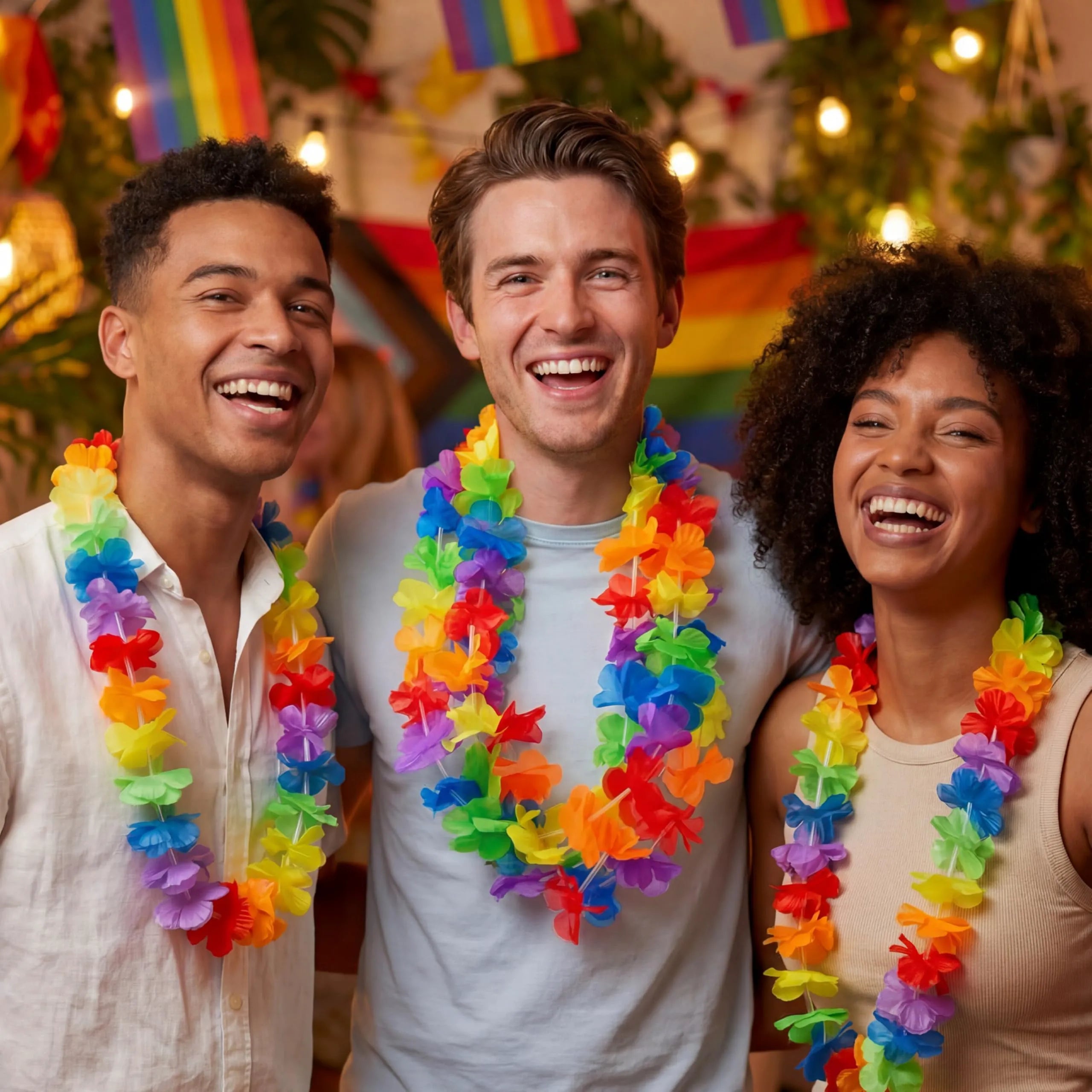 36 Rainbow Flower Leis Bulk Pride Party Necklaces