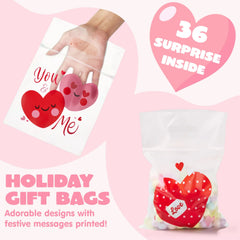 36 Pcs Valentine's Day Cellophane Gift Bags, Candy Treat Bags with 6 Designs for Kids Party Favor Supplies