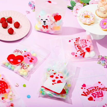 36 Pcs Valentine's Day Cellophane Gift Bags, Candy Treat Bags with 6 Designs for Kids Party Favor Supplies