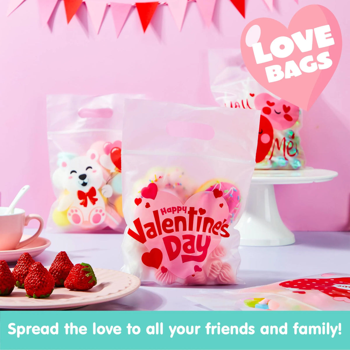 36 Pcs Valentine's Day Cellophane Gift Bags, Candy Treat Bags with 6 Designs for Kids Party Favor Supplies