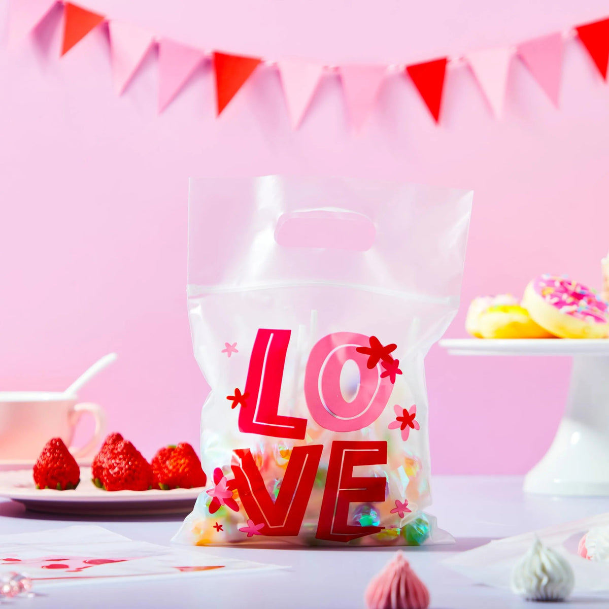 36 Pcs Valentine's Day Cellophane Gift Bags, Candy Treat Bags with 6 Designs for Kids Party Favor Supplies
