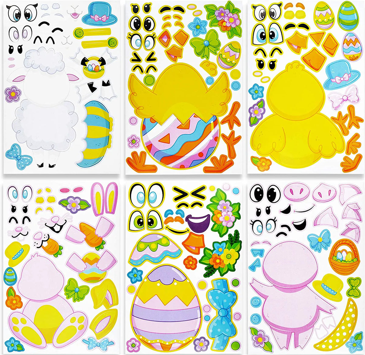 36-Pack Easter Mix & Match Make-a-Face Animal Stickers