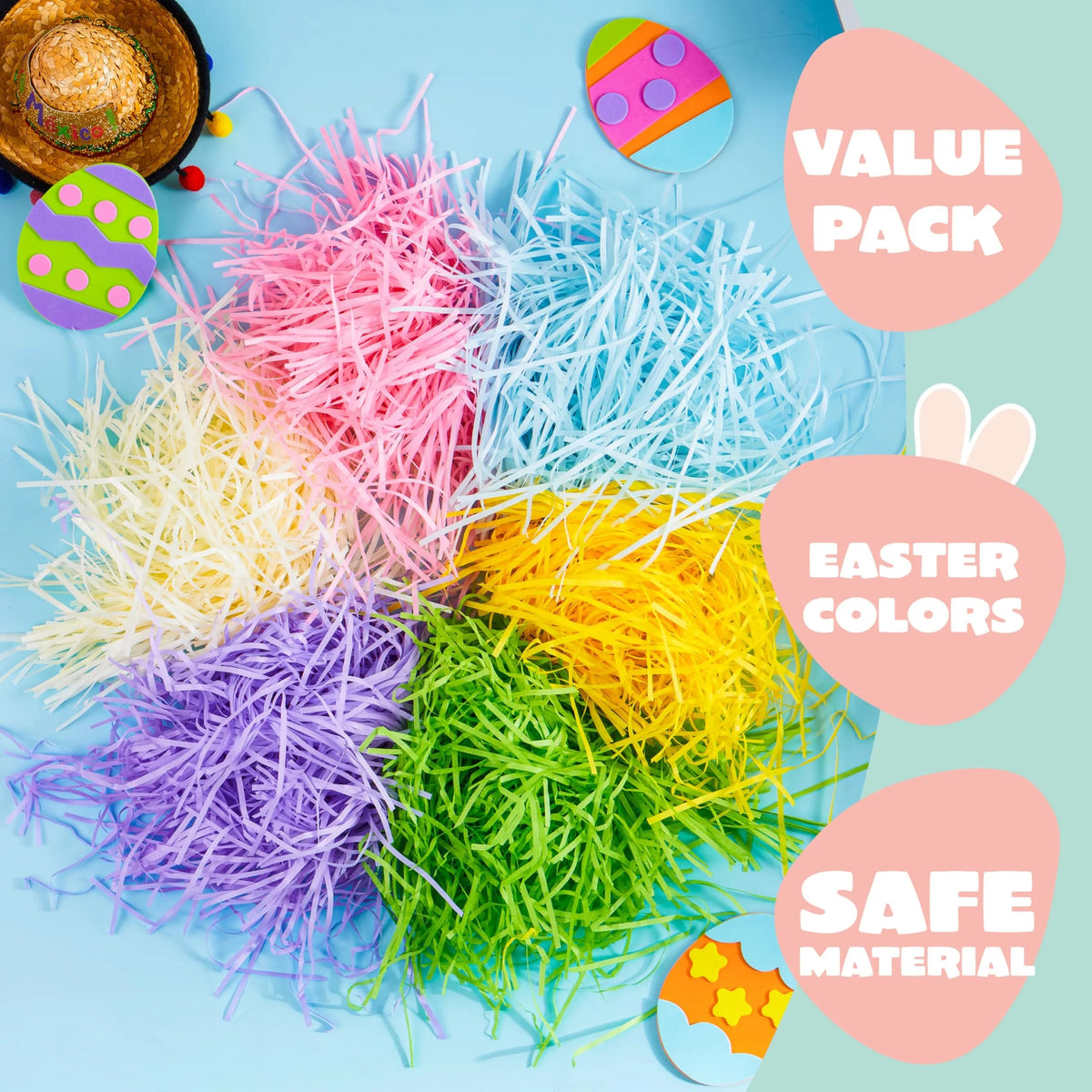 36oz (1000g) Multicolor Rainbow Easter Grass - Recyclable Paper Shred in Pastel Colors