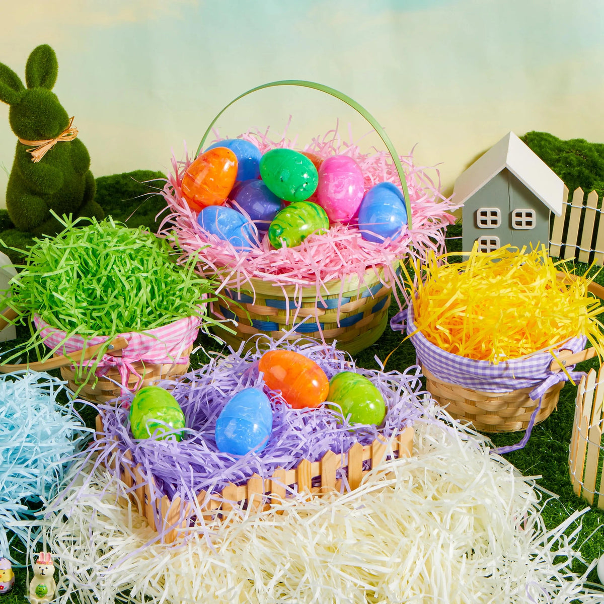36oz (1000g) Multicolor Rainbow Easter Grass - Recyclable Paper Shred in Pastel Colors