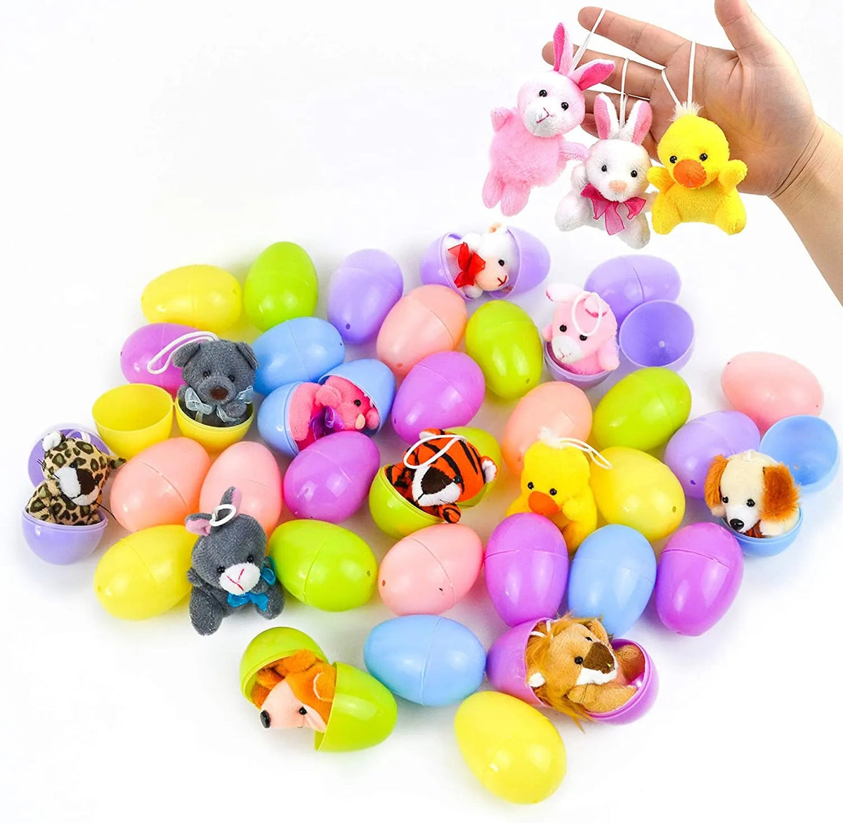 36 Prefilled Easter Eggs with 2.35-Inch Animal Plush Toys for Easter Egg Hunt
