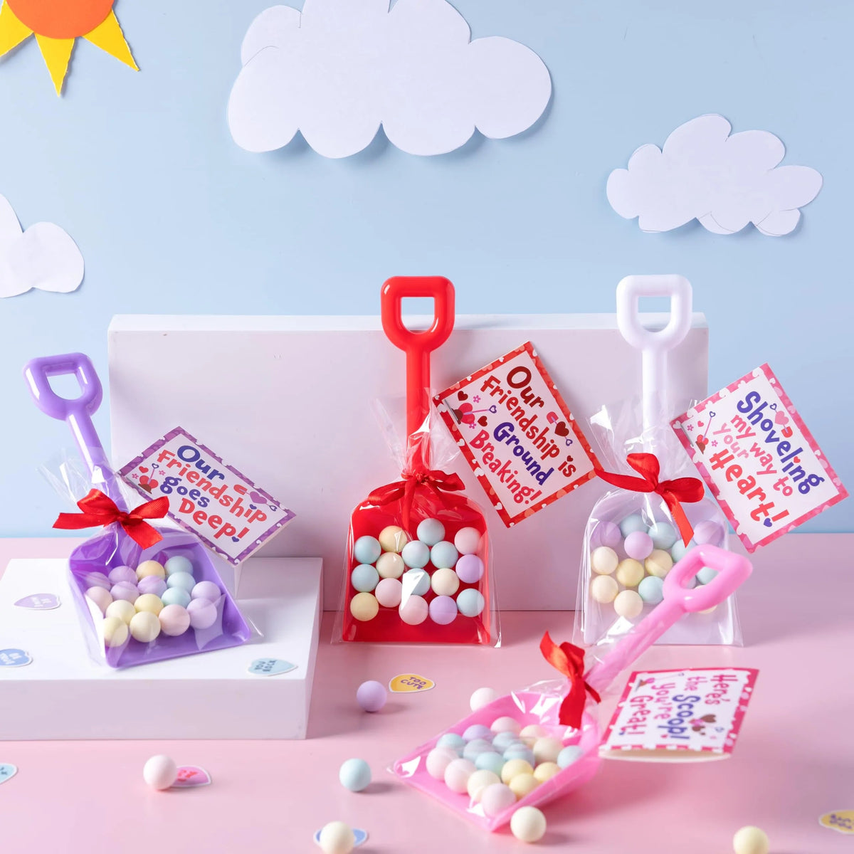 36 Plastic Shovels with Valentine's Day Cards for Kids - Classroom Exchange Gifts