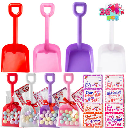 36 Plastic Shovels with Valentine's Day Cards for Kids - Classroom Exchange Gifts