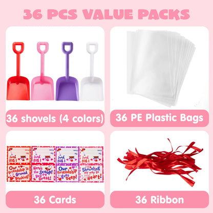 36 Plastic Shovels with Valentine's Day Cards for Kids - Classroom Exchange Gifts