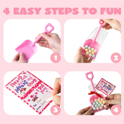 36 Plastic Shovels with Valentine's Day Cards for Kids - Classroom Exchange Gifts