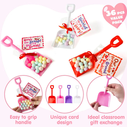 36 Plastic Shovels with Valentine's Day Cards for Kids - Classroom Exchange Gifts