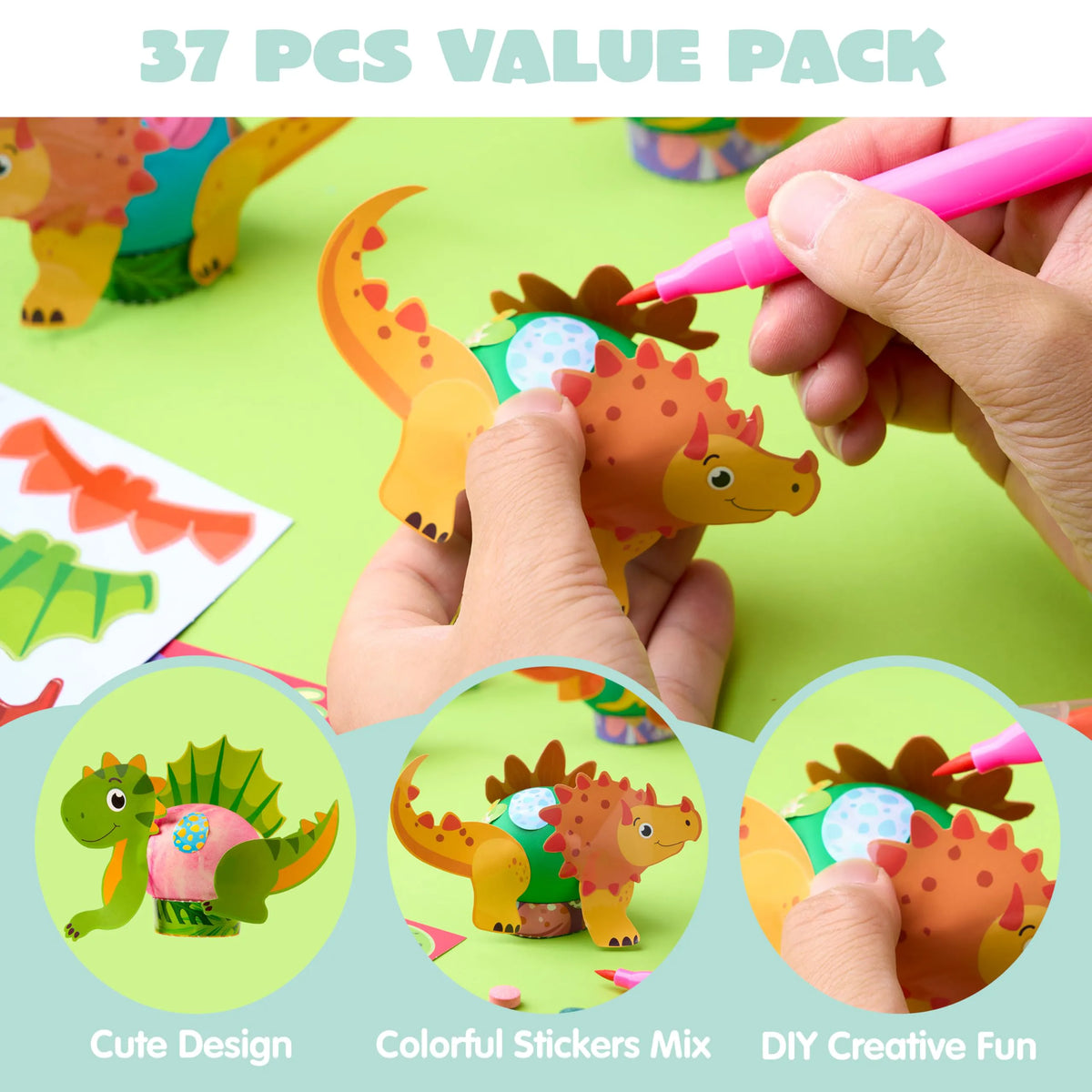 37-Piece Dinosaur Easter Egg Dye Kit for Party & Egg Hunt