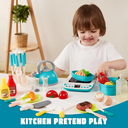 37-Piece Kids Kitchen Playset - Toddler Pretend Cooking Toy Set with Pots, Pans, Utensils, Play Food, and Cutting Vegetables