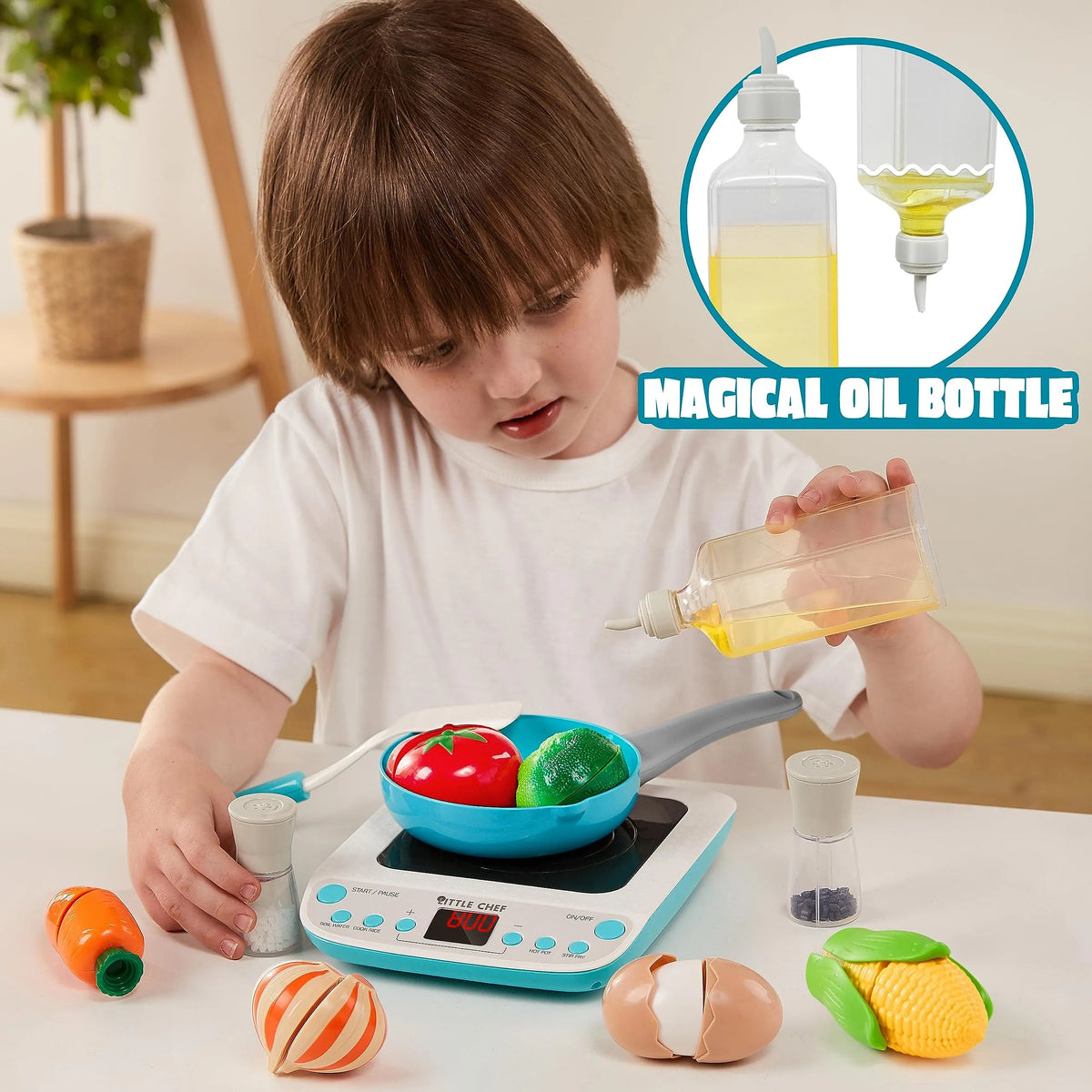 37-Piece Kids Kitchen Playset - Toddler Pretend Cooking Toy Set with Pots, Pans, Utensils, Play Food, and Cutting Vegetables