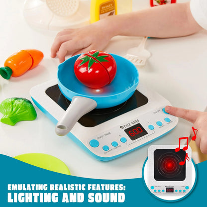 37-Piece Kids Kitchen Playset - Toddler Pretend Cooking Toy Set with Pots, Pans, Utensils, Play Food, and Cutting Vegetables