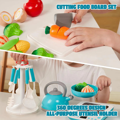37-Piece Kids Kitchen Playset - Toddler Pretend Cooking Toy Set with Pots, Pans, Utensils, Play Food, and Cutting Vegetables