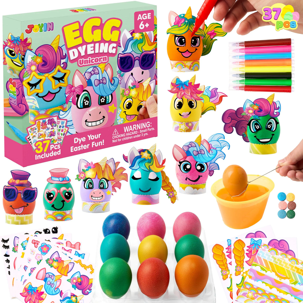 37-Piece Unicorn Easter Egg Dye Kit for Kids' Parties & Activities