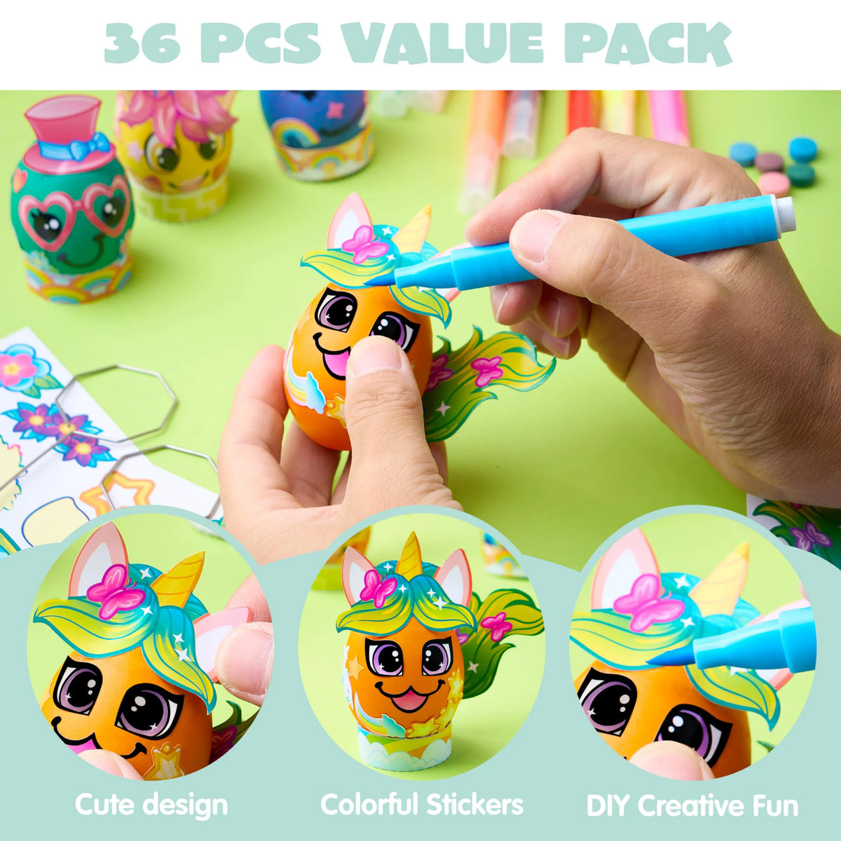 37-Piece Unicorn Easter Egg Dye Kit for Kids' Parties & Activities