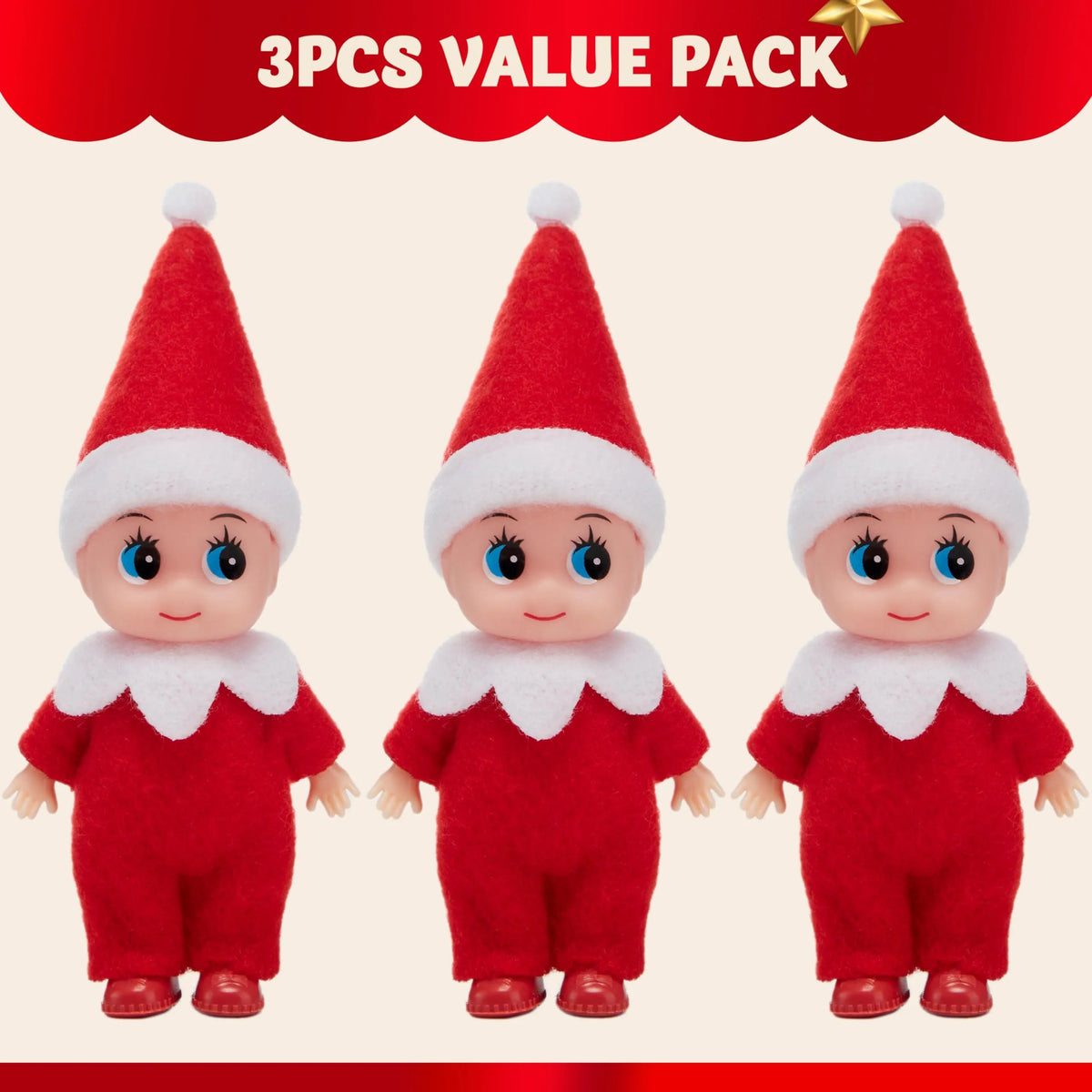 3PCS Christmas Red Elf Doll Soft Plush Toy for Holiday Decor