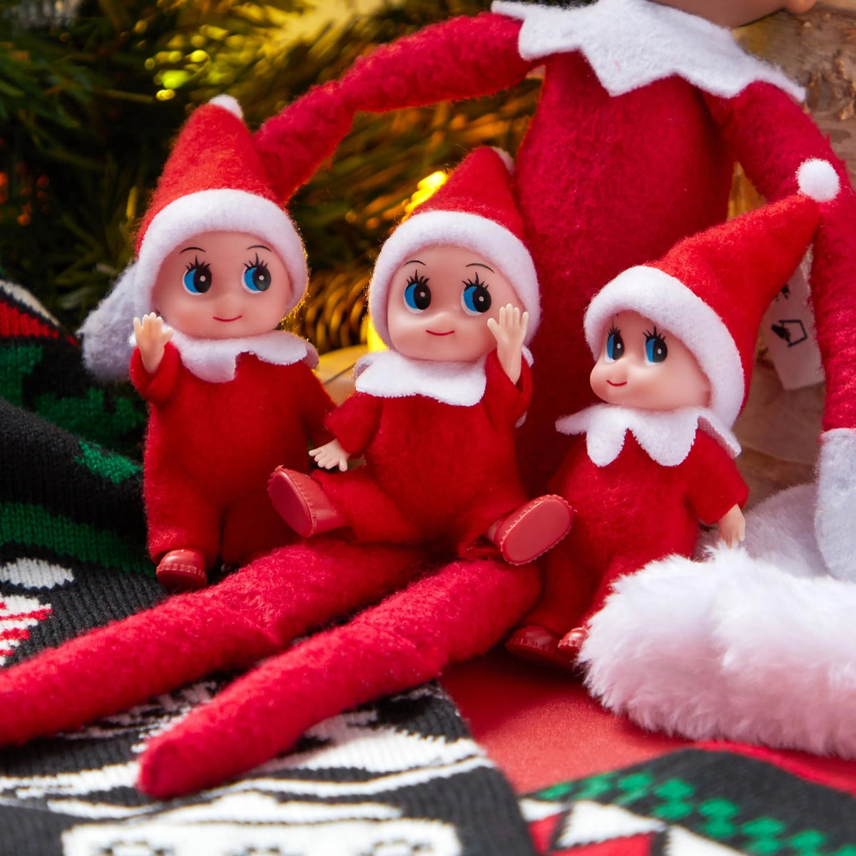 3PCS Christmas Red Elf Doll Soft Plush Toy for Holiday Decor