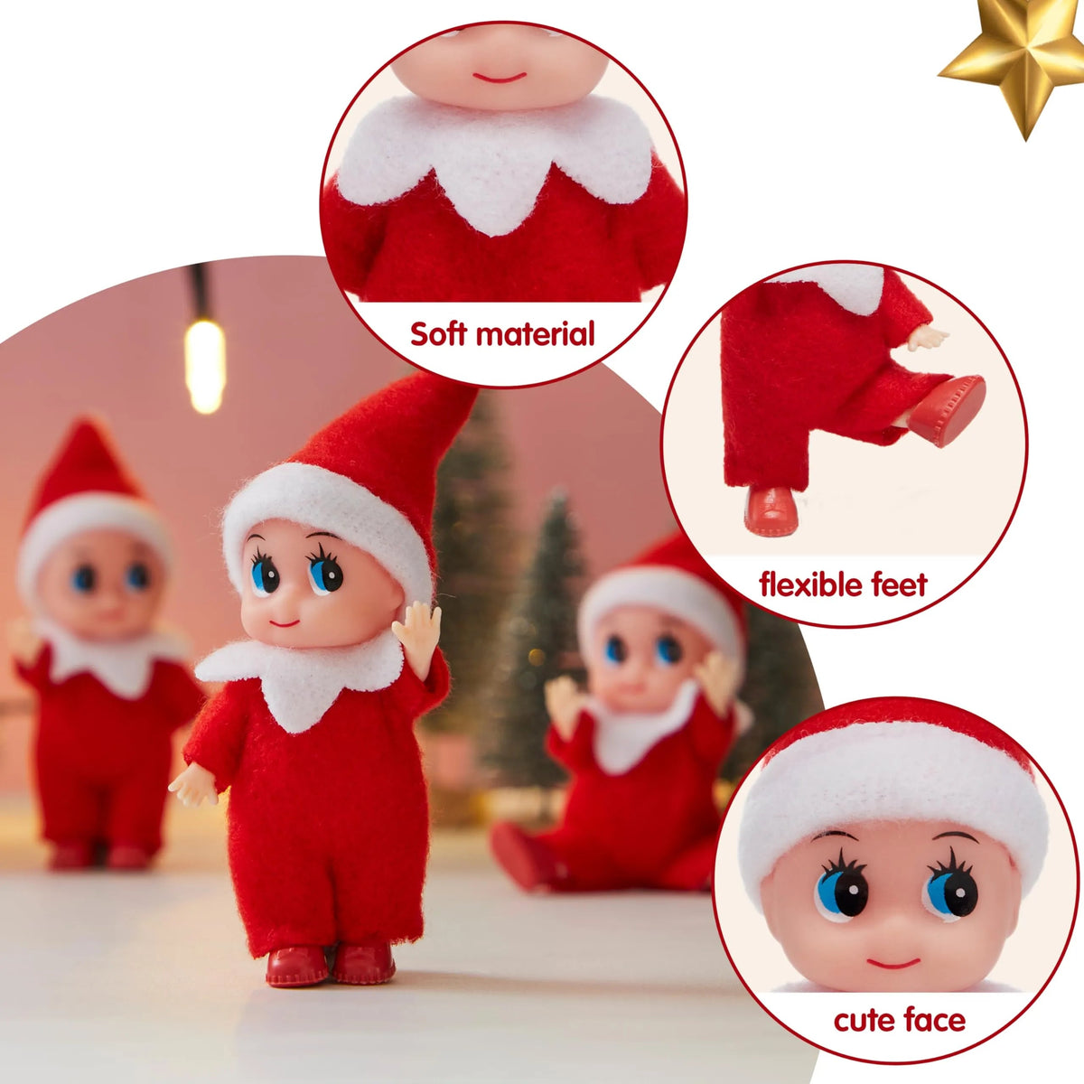 3PCS Christmas Red Elf Doll Soft Plush Toy for Holiday Decor