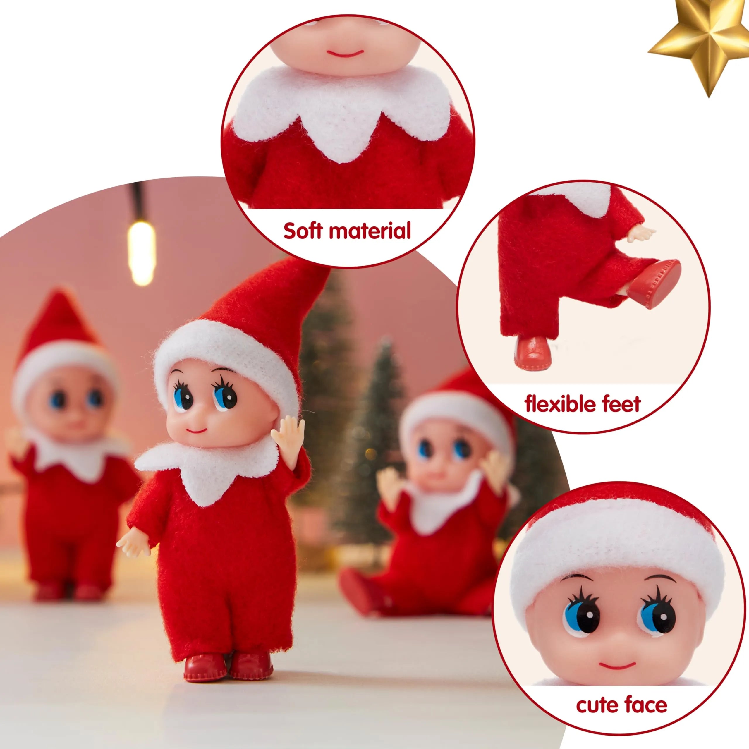 3PCS Christmas Red Elf Doll Soft Plush Toy for Holiday Decor