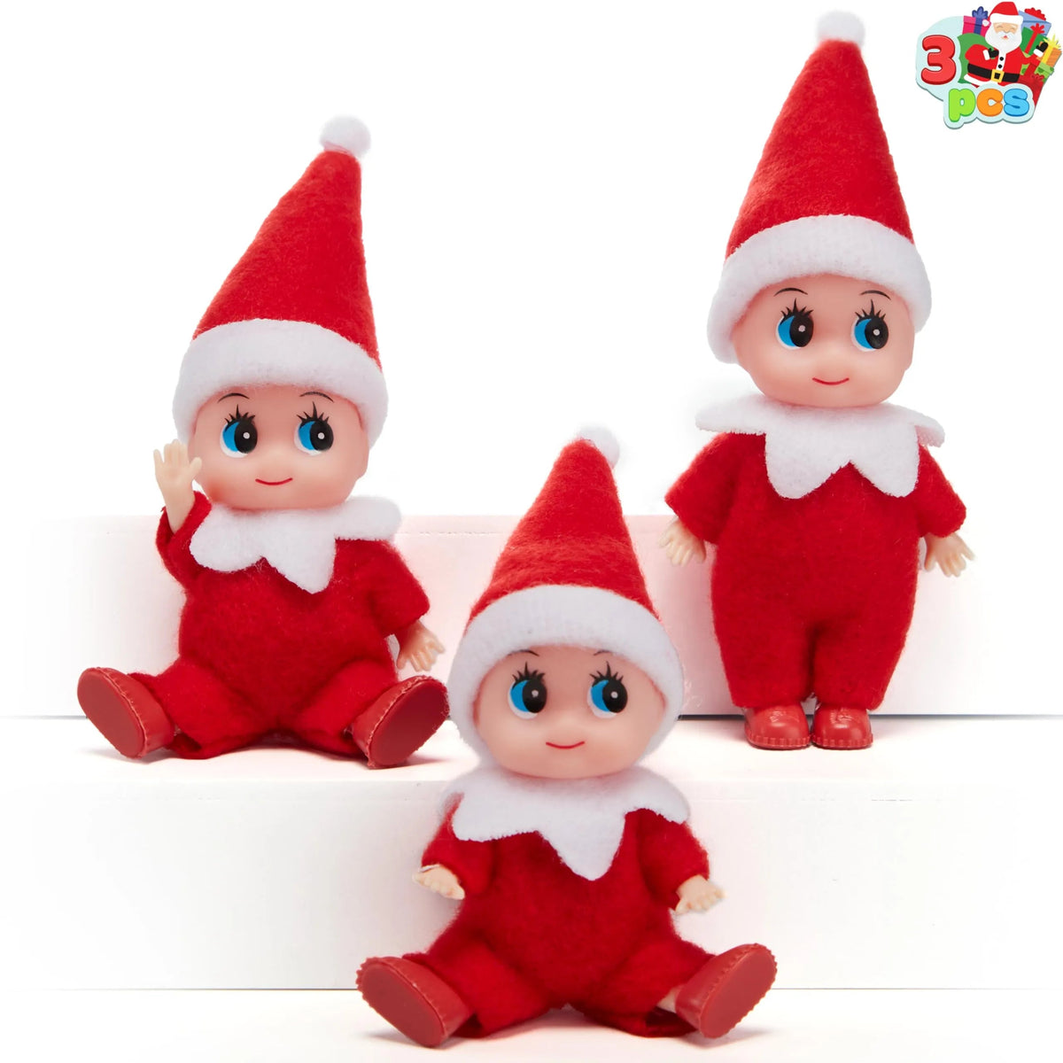 3PCS Christmas Red Elf Doll Soft Plush Toy for Holiday Decor