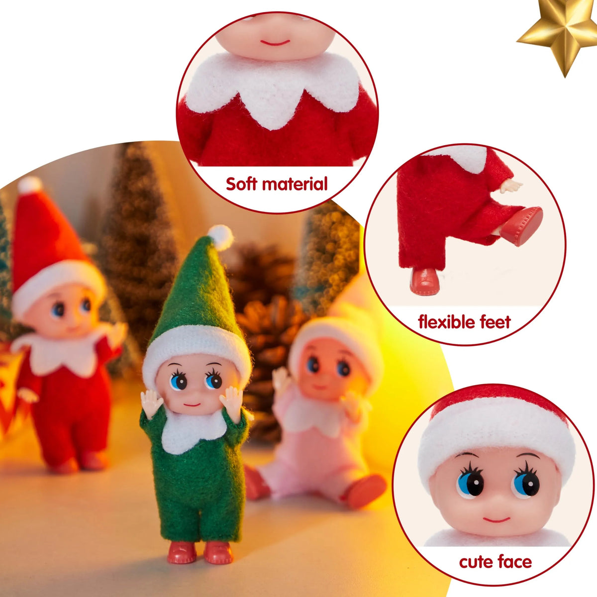 3-Pack Mini Elf Doll Christmas Holiday Decor Gift