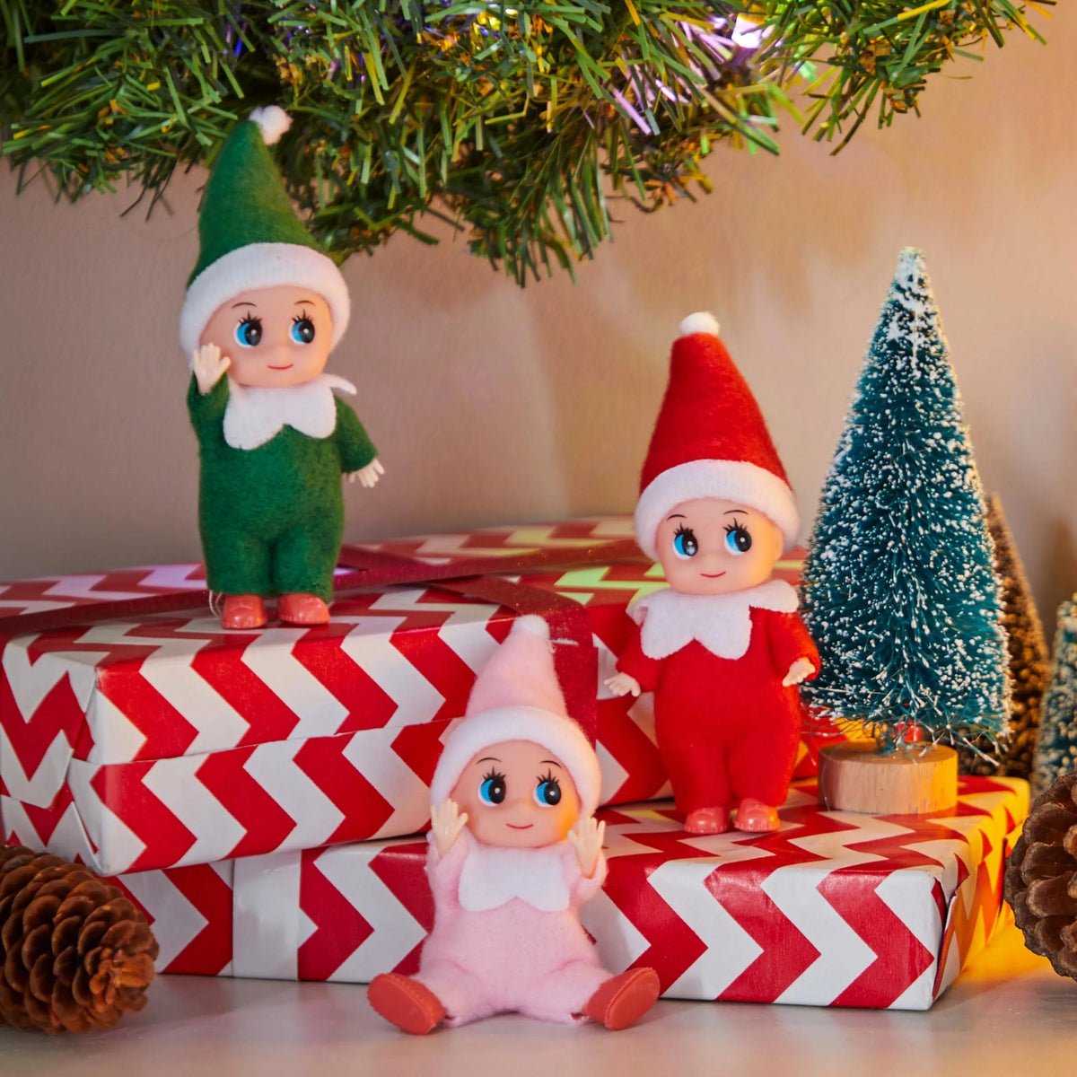3-Pack Mini Elf Doll Christmas Holiday Decor Gift
