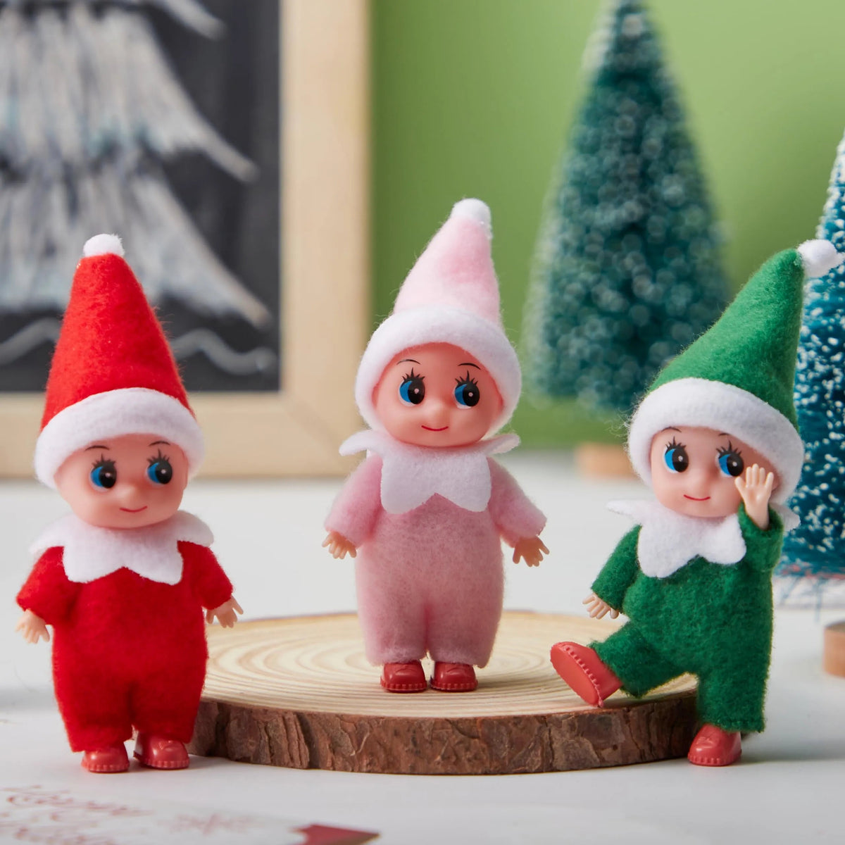 3-Pack Mini Elf Doll Christmas Holiday Decor Gift