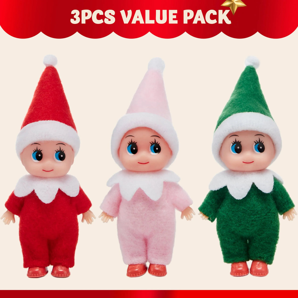 3-Pack Mini Elf Doll Christmas Holiday Decor Gift