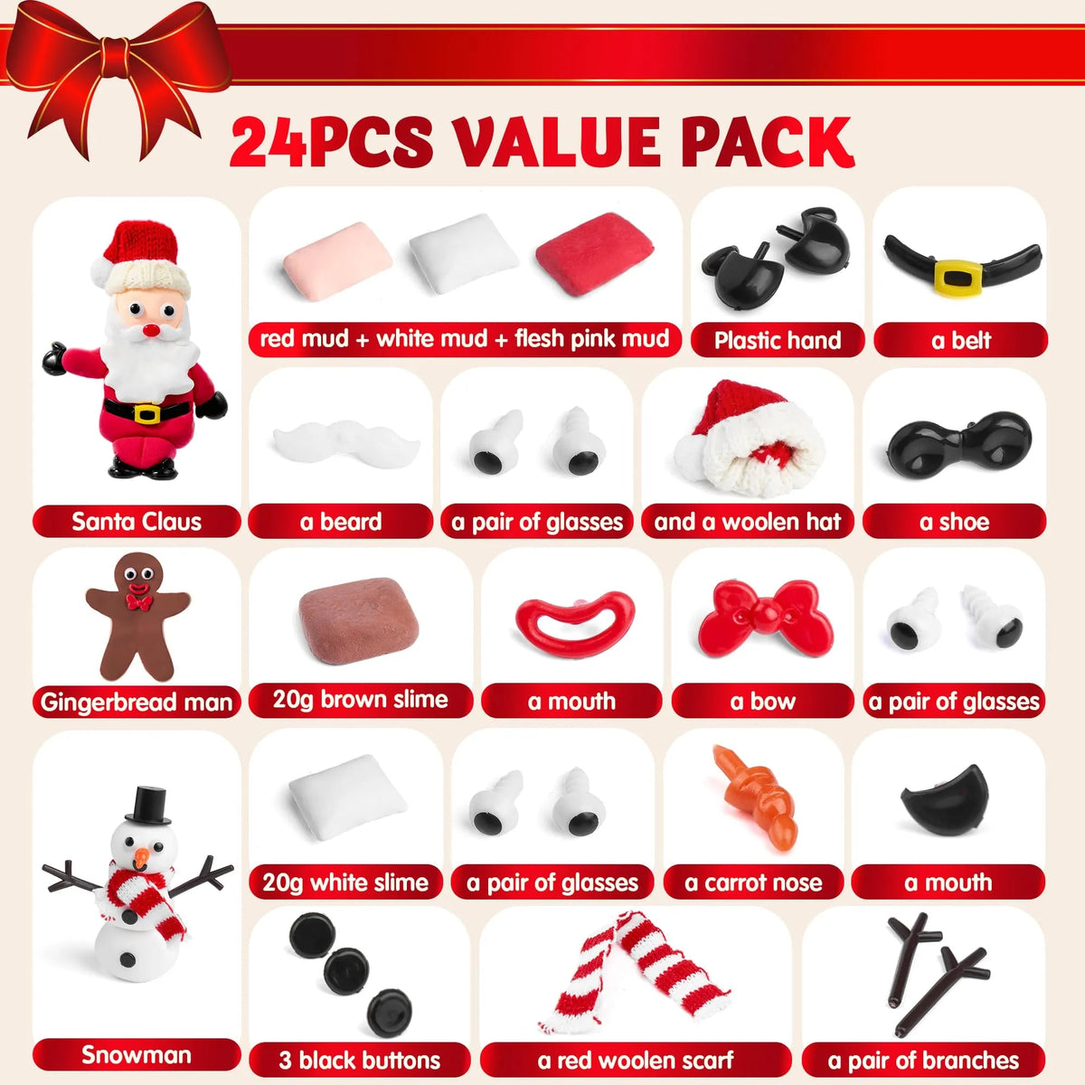 3-Pack Christmas Craft Kit: Snowman, Santa, and Gingerbread Man