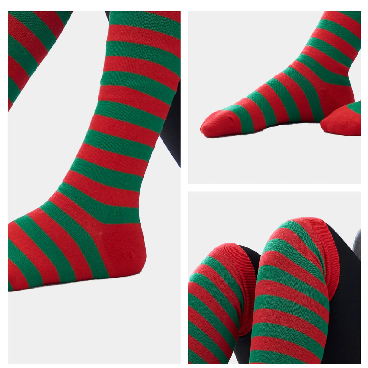 3 Pairs Women's Striped Christmas Over-the-Knee Elf Socks