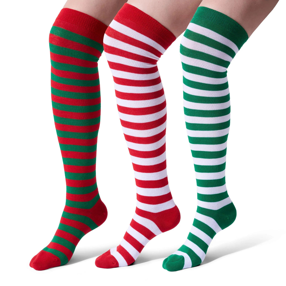 3 Pairs Women's Striped Christmas Over-the-Knee Elf Socks